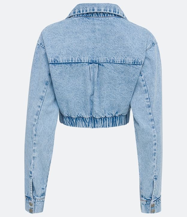 Camisa Cropped en Jeans con Cuello y Bolsillos Azul 7