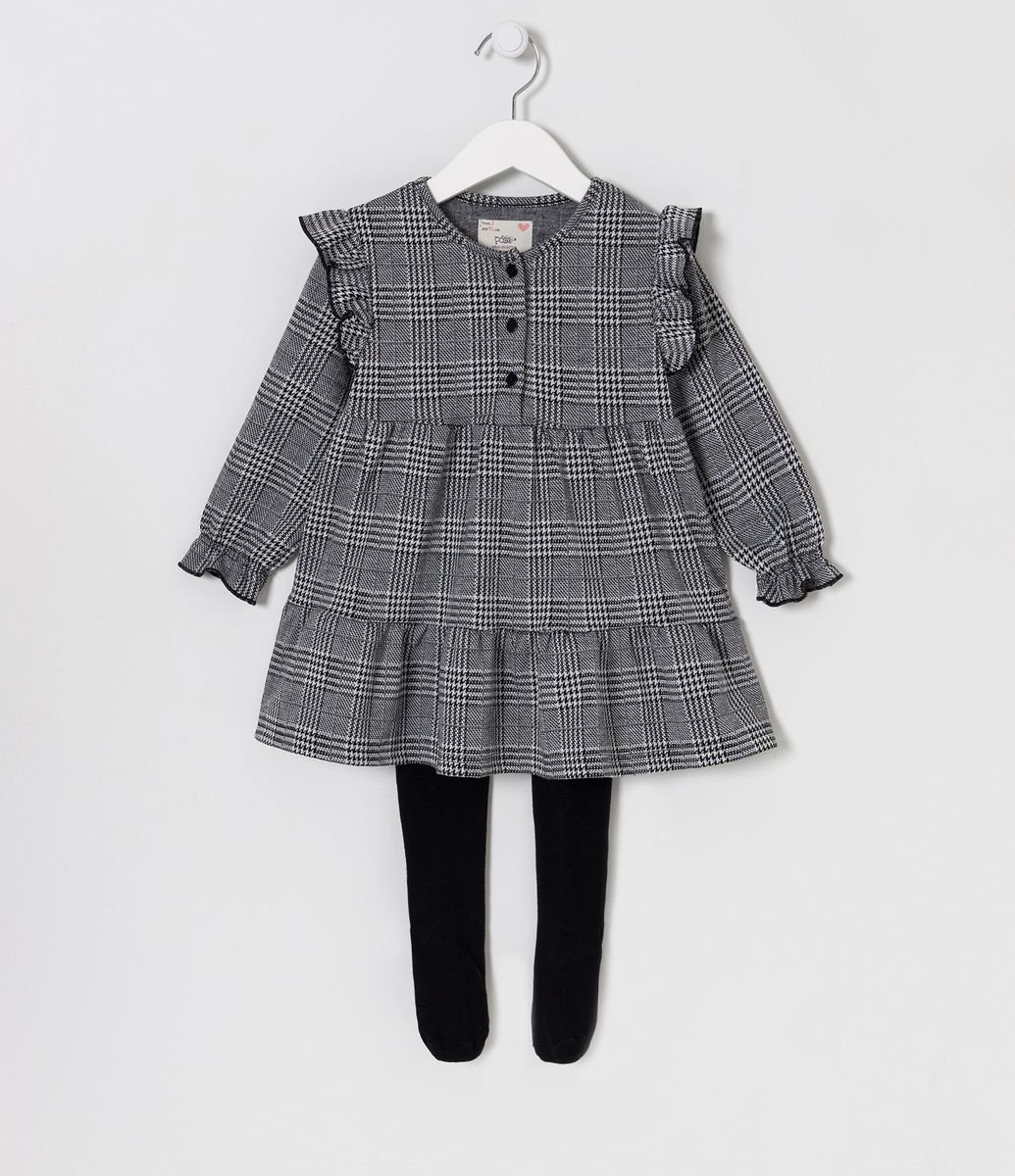 Vestido Midi INFANTIL Xadrez Preto com Alças de Amarração - Gabrielle