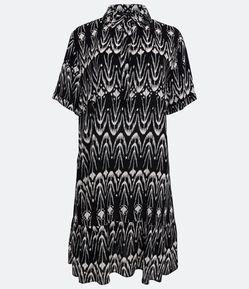Vestido Curto em Viscose com Estampa Étnica e Babado na Barra