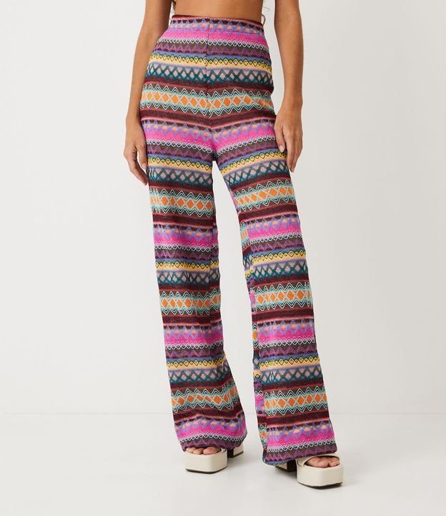 Pantalón Pantalona de Punto con Rayas y Lineas Contrastantes Multicolores 2