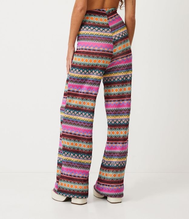 Pantalón Pantalona de Punto con Rayas y Lineas Contrastantes Multicolores 3
