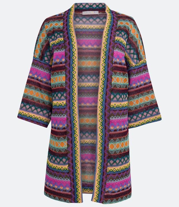Kimono Alargado en Punto con Rayas y Lineas Contrastantes Violeta 5