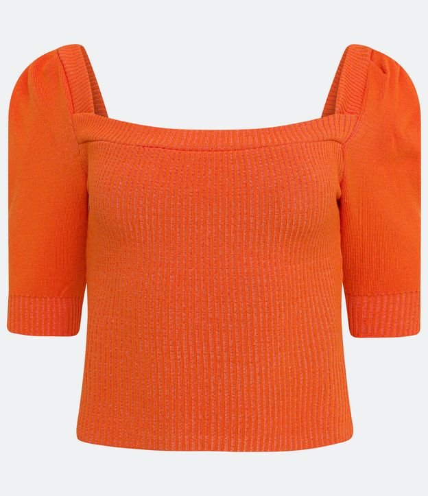 Blusa en Viscosa Acanalada con Manga Corta Naranja 5