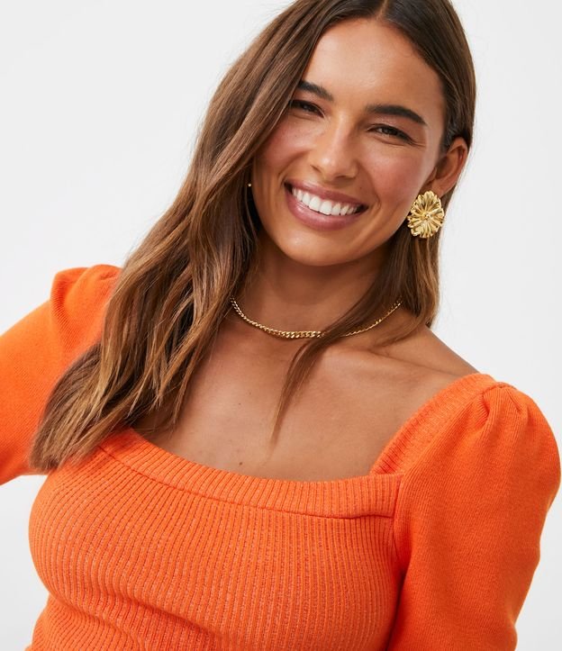 Blusa en Viscosa Acanalada con Manga Corta Naranja 4