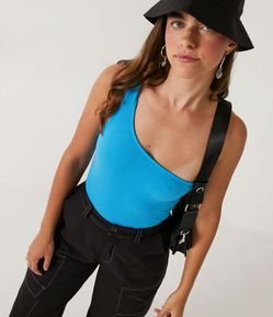 Body Sem Manga em Algodão Canelado com Decote Ombro Só