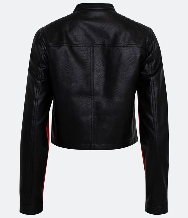 Campera en Material Sintético con Bies Contrastante y Bloque de Color Negro 6