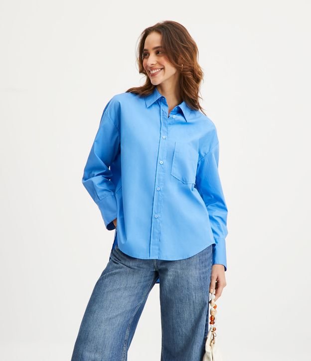 Camisa en Tricolina con Bolsillo Frontal Azul 1