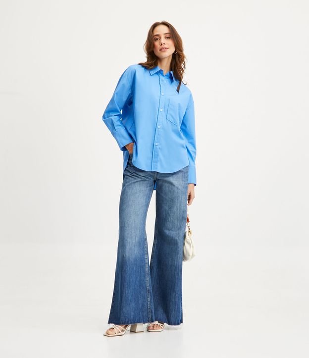 Camisa en Tricolina con Bolsillo Frontal Azul 2