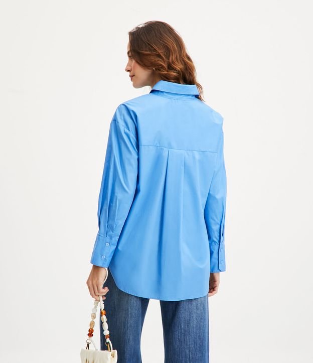 Camisa en Tricolina con Bolsillo Frontal Azul 3