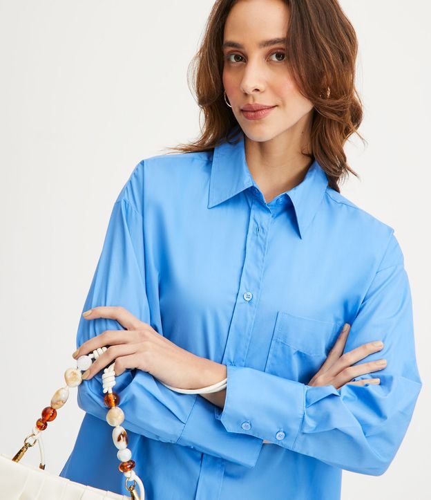 Camisa en Tricolina con Bolsillo Frontal Azul 4