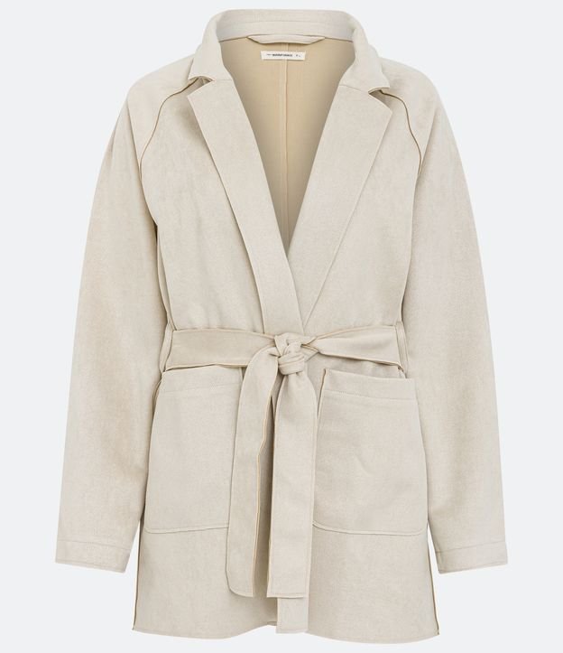 Campera Alargada en Suede con Bolsillos Beige 6