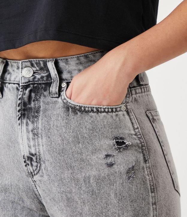 Pantalón Wide Leg Cintura Alta en Jeans con Agueros en la Rodilla Gris 4