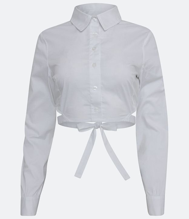 Camisa Cropped en Tricolina con Manga Larga y Lazo en la Cintura Blanco 6