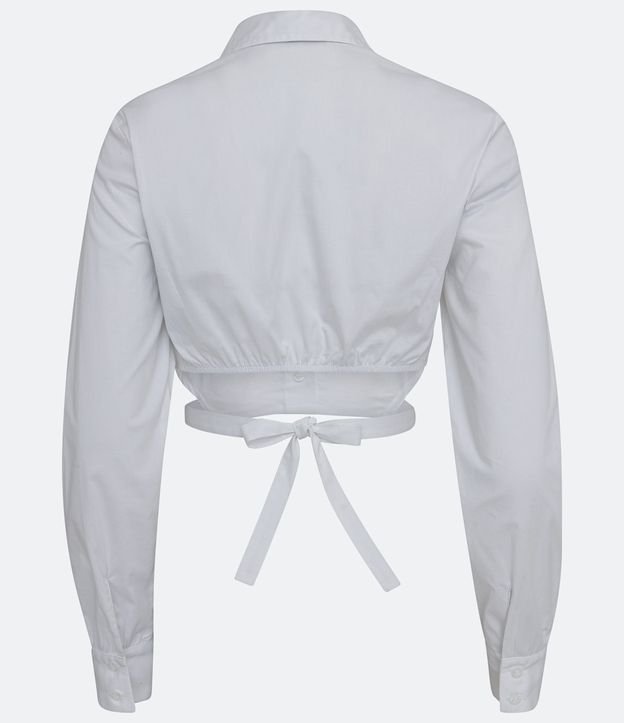 Camisa Cropped en Tricolina con Manga Larga y Lazo en la Cintura Blanco 7