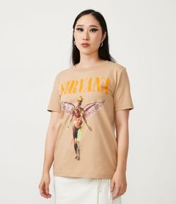 Camiseta em Algodão com Manga Curta e Estampa Nirvana In Utero