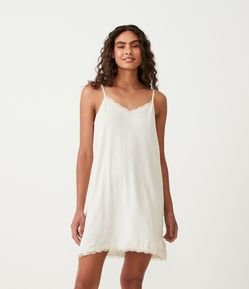 Camisola Curta Alcinha em Meia Malha com Renda no Decote