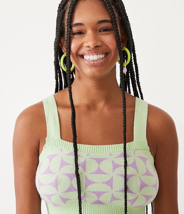 Blusa Cropped sin Manga en Punto con Estampado Geométrica Verde 4
