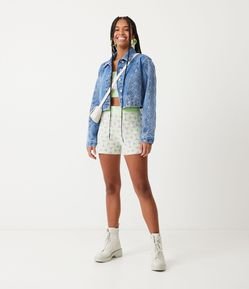 Short em Tricô com Elástico no Cós e Estampa Geométrica no Cós