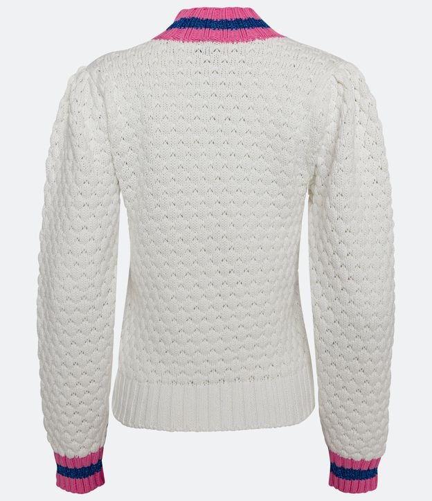 Suéter de Punto con Cuello y Puños Contrastantes y Hilo Metálico Blanco 6