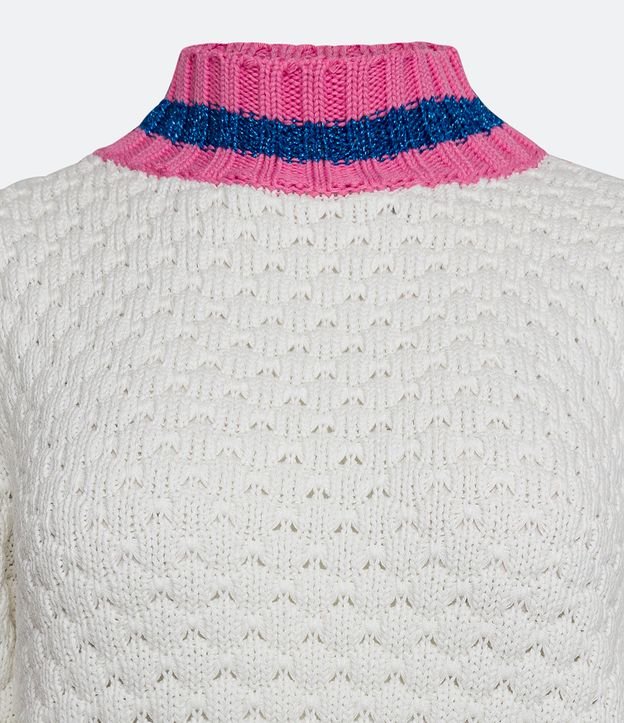 Suéter de Punto con Cuello y Puños Contrastantes y Hilo Metálico Blanco 7