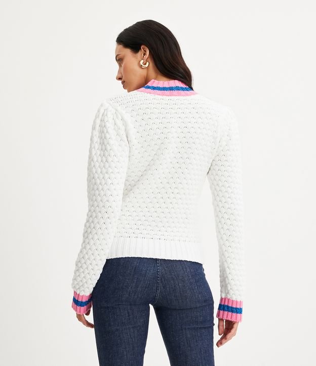 Suéter de Punto con Cuello y Puños Contrastantes y Hilo Metálico Blanco 3