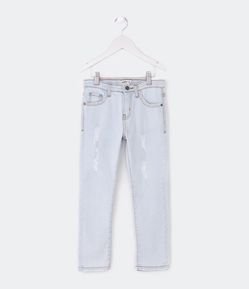 Calça Slim Infantil em Jeans com Rasgos - Tam 5 a 14 Anos