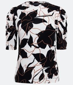 Blusa em Viscolycra com Pregas nas Mangas e Estampa Floral