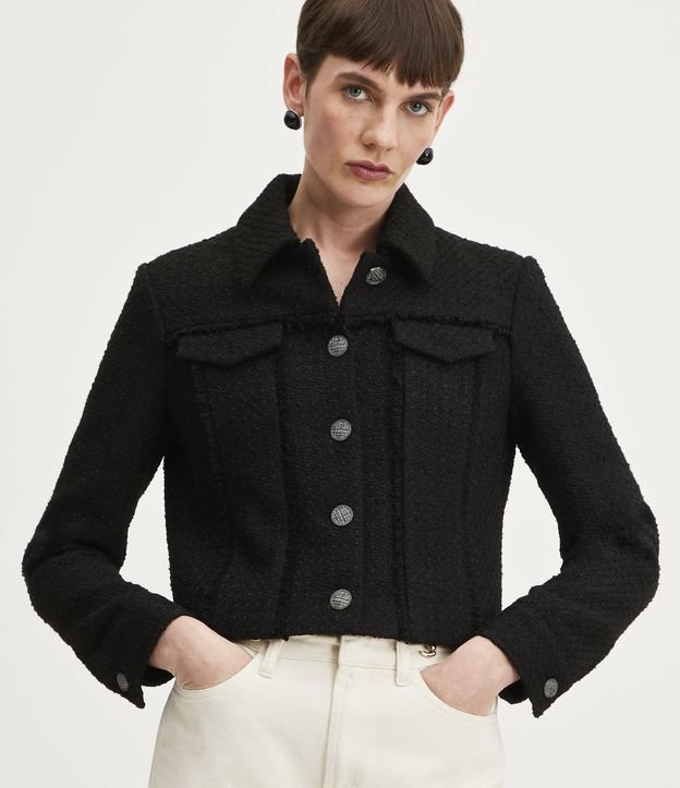 Jaqueta em Tweed com Bolso Frontal