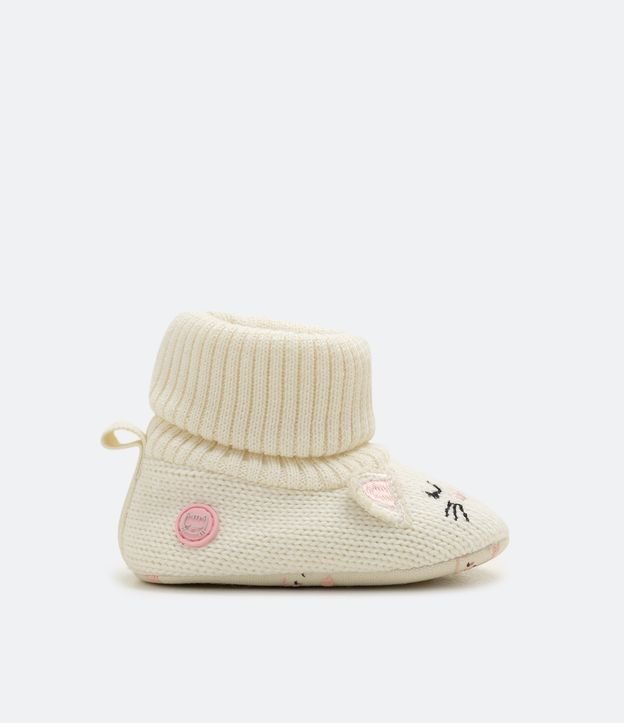 Bota Infantil Estampado Cara de Gatita - Talle 0 a 18 meses Blanco Nieve 3