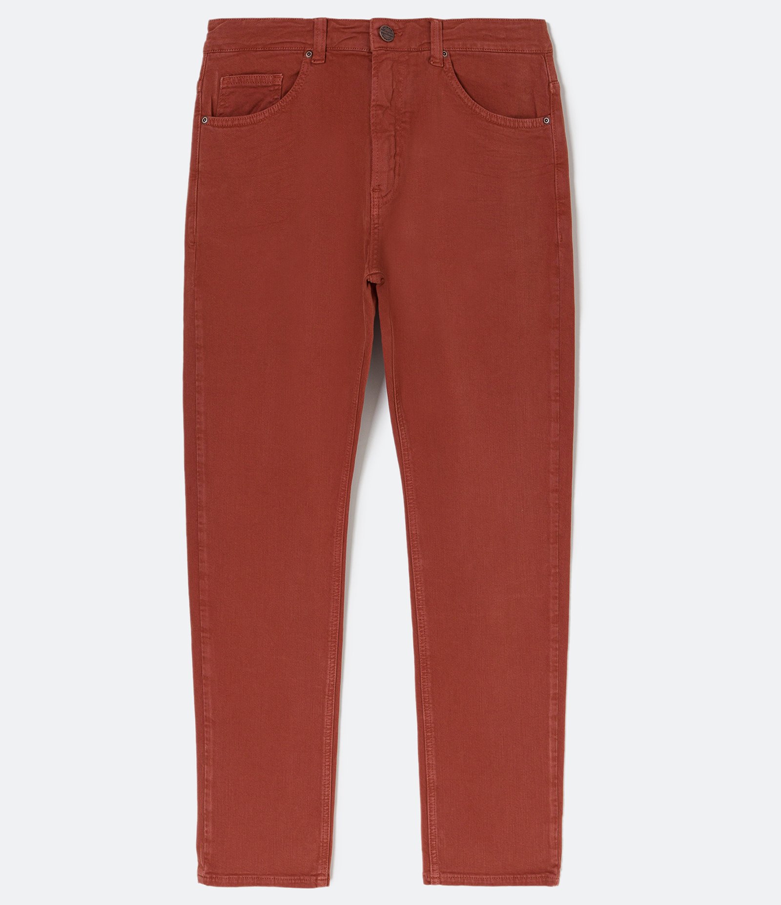 Calça Slim em Sarja com Bolsos Vermelho Terra 6