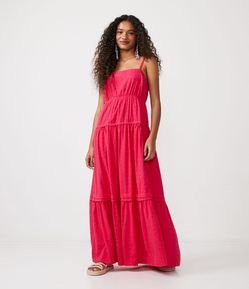 Vestido New Midi de Alça em Laise com Recortes Franzidos