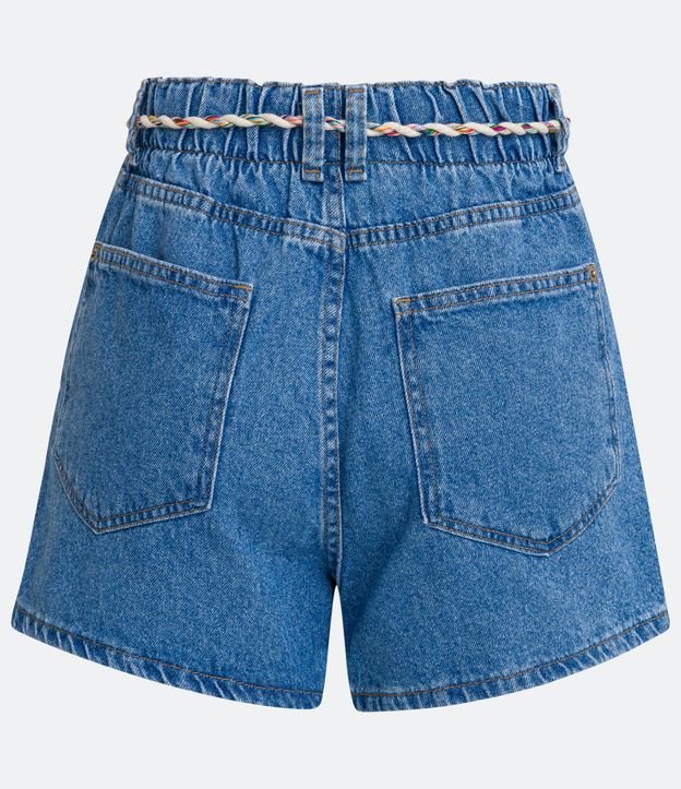 Short Mom Jeans com Elástico no Cós e Cinto Corda Azul 6