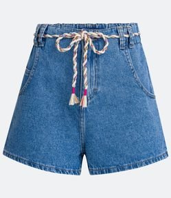 Short Mom Jeans com Elástico no Cós e Cinto Corda
