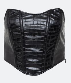 Blusa Cropped Corset em Material Sintético com Textura Croco