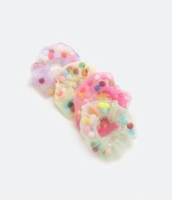 Kit 04 Scrunchies Infantil com Pompons