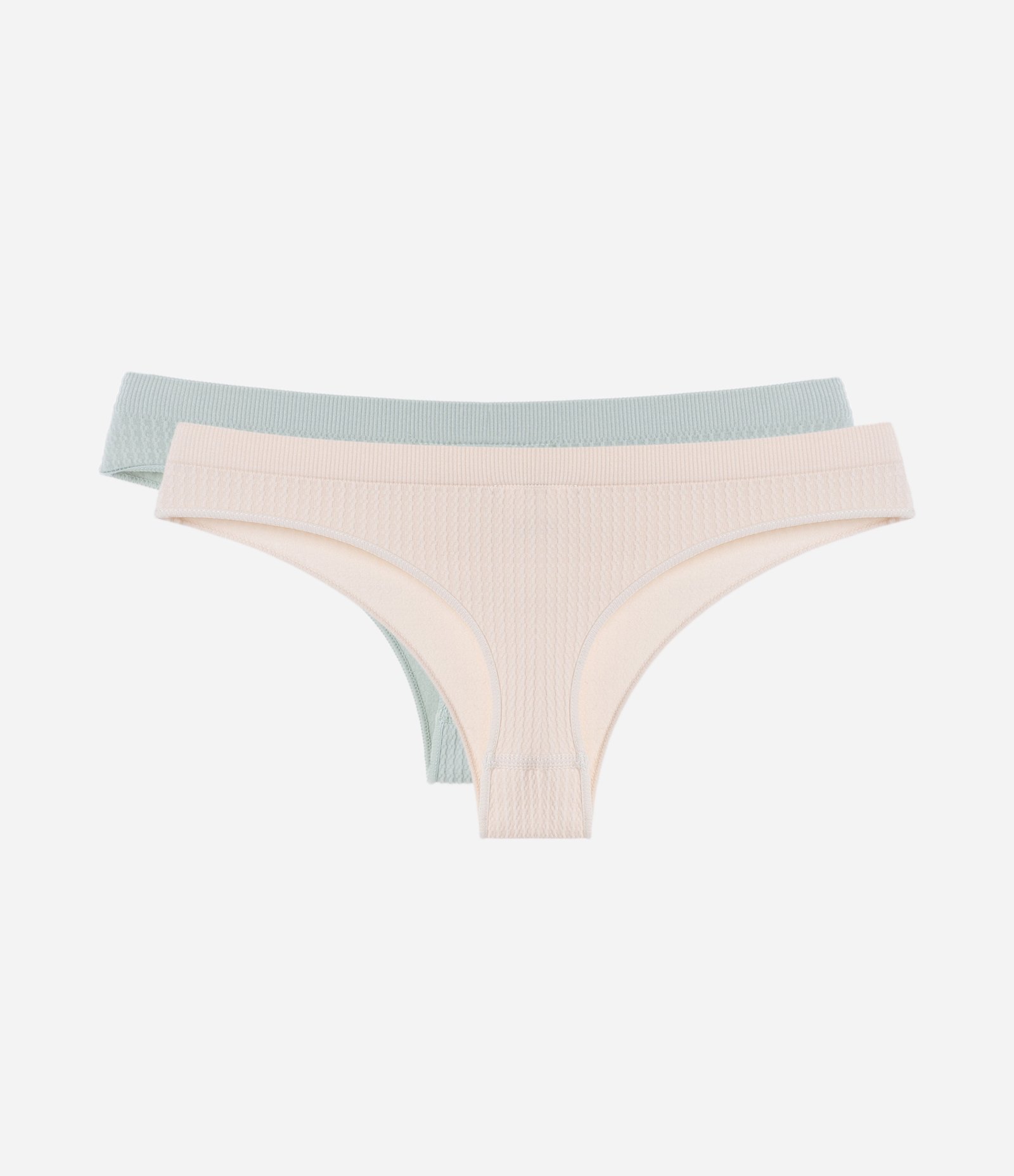 Kit 02 Calcinhas Biquíni Fio em Microfibra com Textura e Sem Costura Verde Claro/Bege 2