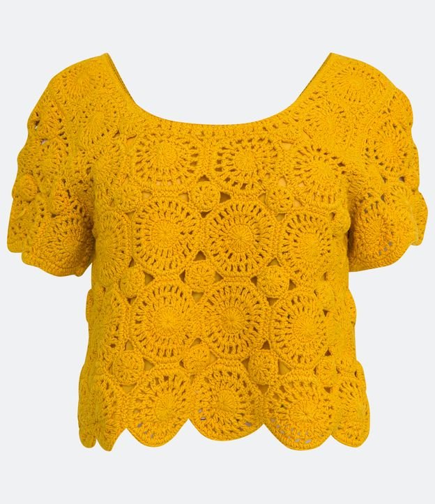 Blusa Cropped Bordada em Crochê Redondo Amarelo 6