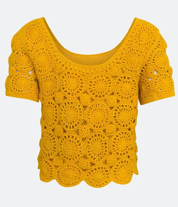 Blusa Cropped Bordada em Crochê Redondo Amarelo 7
