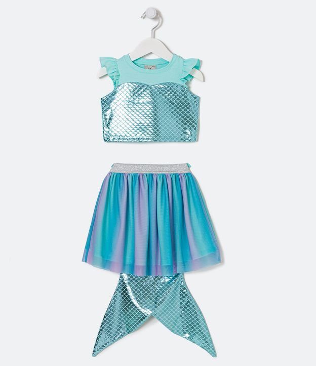 Fantasia Sereia Infantil Feminina Com Cauda Verde Agua