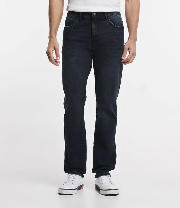 Calça Slim Jeans com Bolsos e Efeito Bigode de Gato Azul Escuro 2