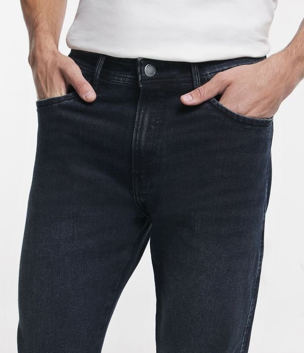 Calça Slim Jeans com Bolsos e Efeito Bigode de Gato Azul Escuro 4