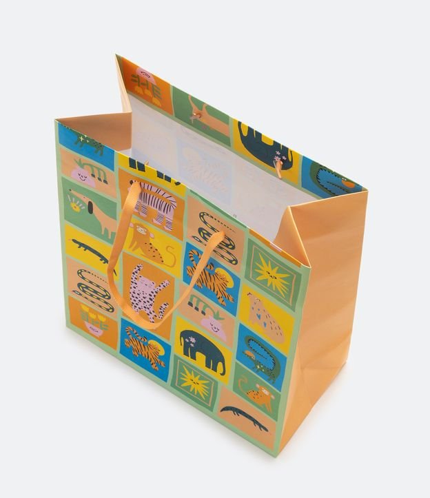 Embalaje de Regalo Mediana con Estampado de Animales de Colores y Correa de Cuerda Amarillo 2