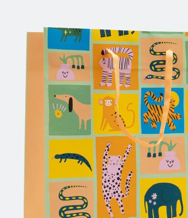 Embalaje de Regalo Mediana con Estampado de Animales de Colores y Correa de Cuerda Amarillo 3
