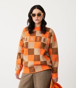 Blusão Suéter em Tricô com Estampa Xadrez Wanted