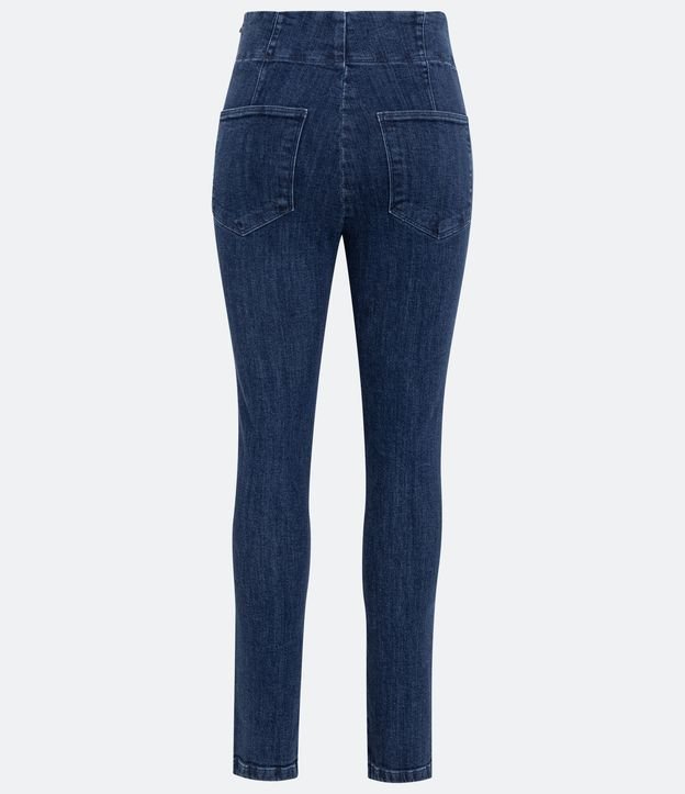 Calça Skinny Jeans com Elastano e Fechamento Trançado em Cordinha Azul Escuro 6