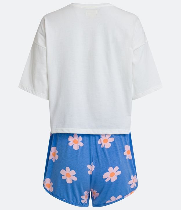 Pijama Corto en Viscolycra con Estampado Floral Off White 6