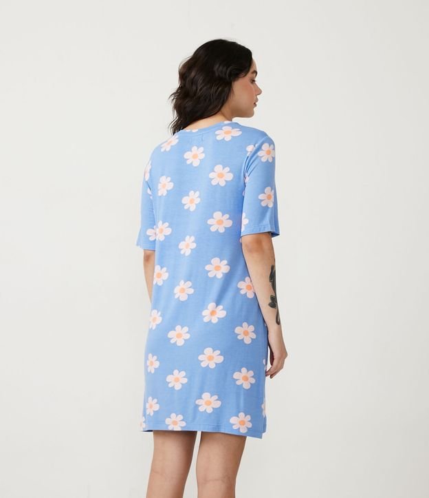 Camisón Corto en Viscolycra con Estampado Flores Azul 2