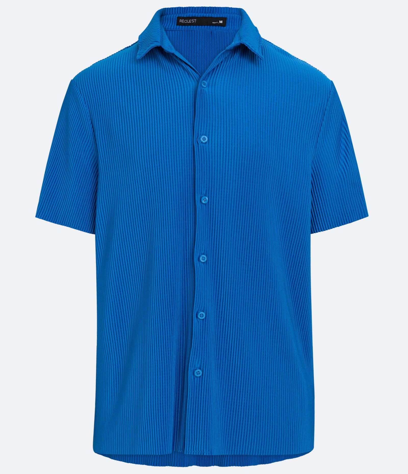 Camisa Slim com Textura Canelada e Gola Colarinho Azul Clássico 1