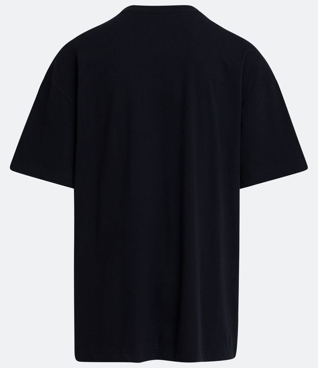 Camiseta Relaxed em Meia Malha Malhão com Estampa Mini Craque Preto