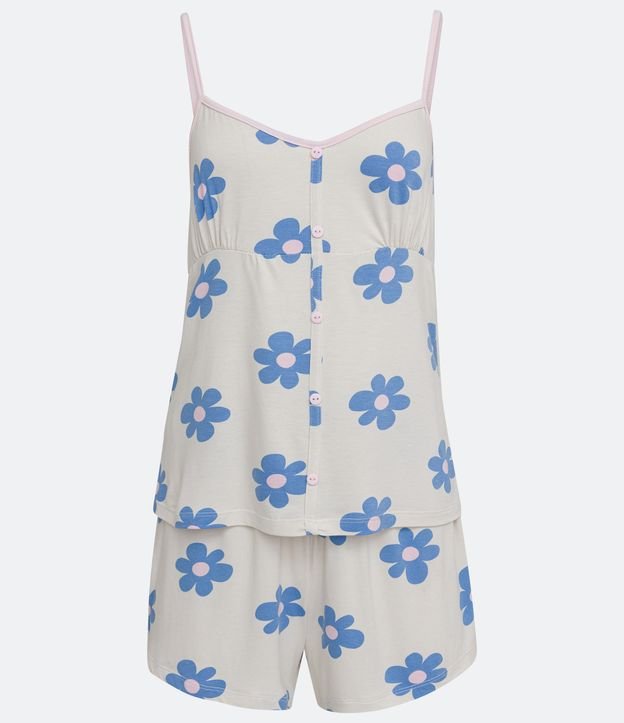 Pijama Short Doll Alcinha em Meia Malha com Estampa Margaridas